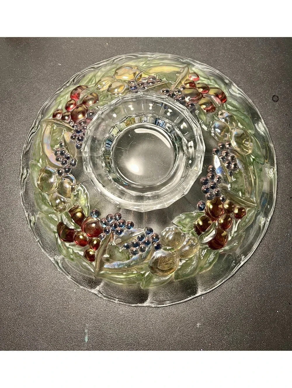 Indiana Glass 1960s Garland #301 Painted Fruit Footed Bowl, 12.5x3”